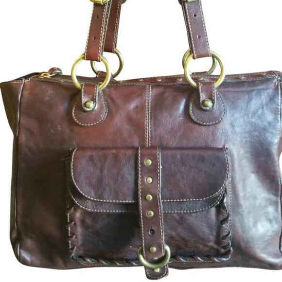 Mania Brown Leather Tote - Picture 1 of 9